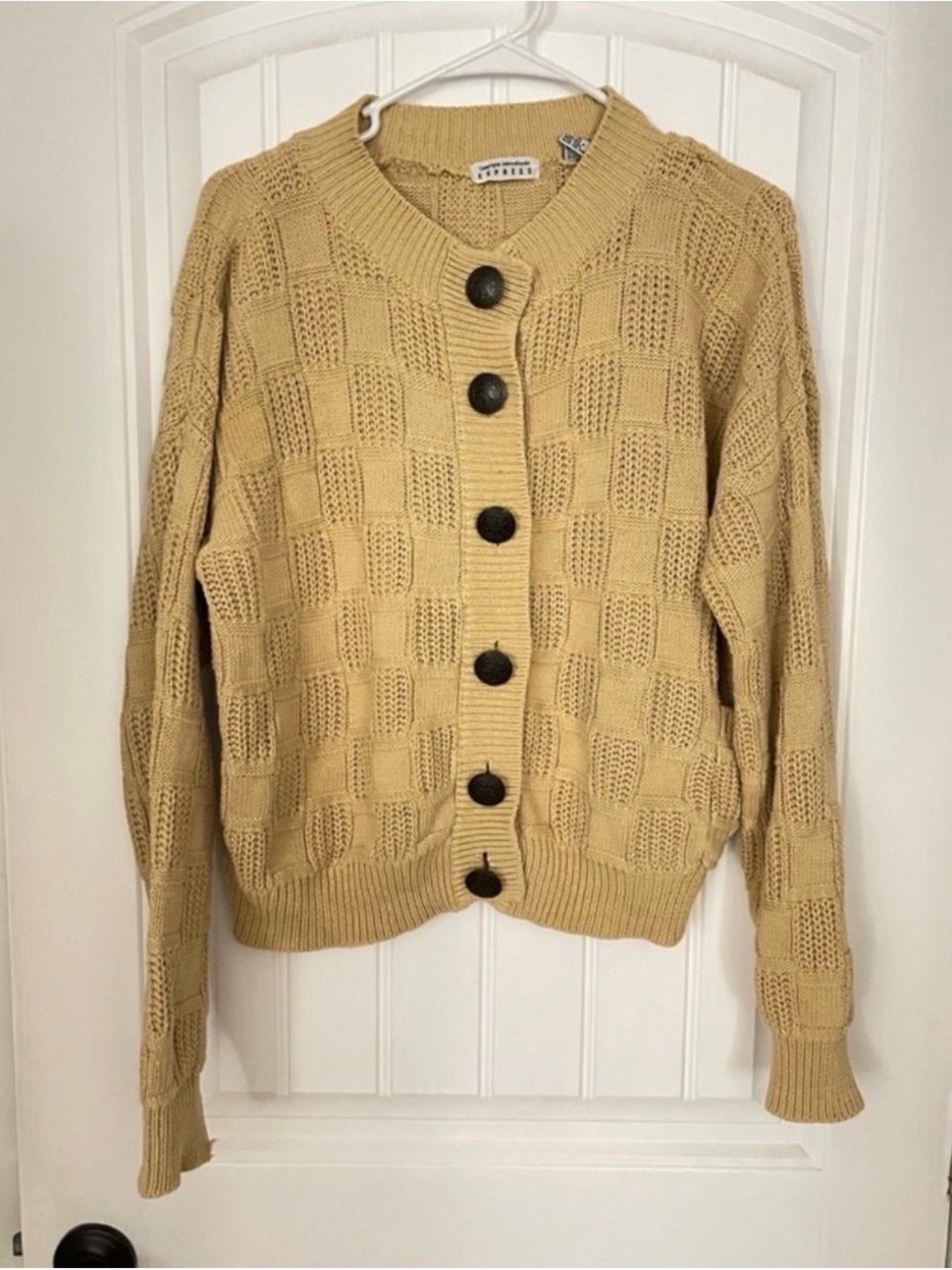 Compagnie Internationale Express Vintage Tan Textured Knit Cardigan Sweater